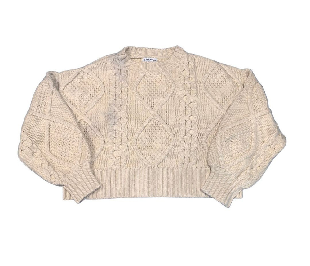 Peter Som Womens Chunky Cropped Cable Knit Sweater Size XXL Ivory Fisherman Fall